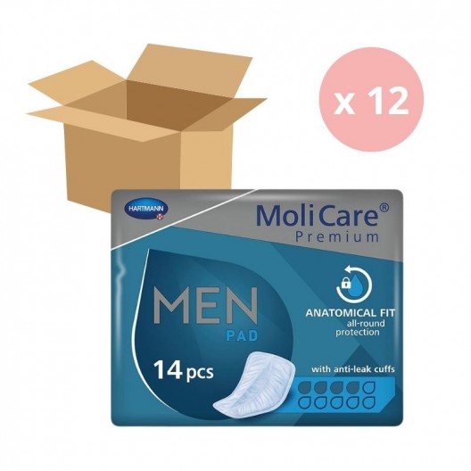 Protections anatomiques Molicare Premium Men Pad 4 Gouttes - Carton de 12 paquets