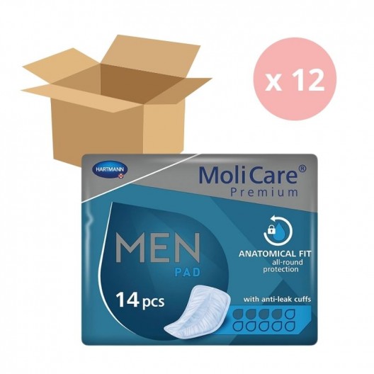 Protections anatomiques Molicare Premium Men Pad 5 Gouttes - Carton de 12 paquets